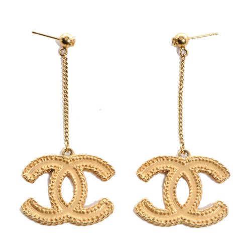 chanel earrings gold drop|Chanel drop earrings etsy.